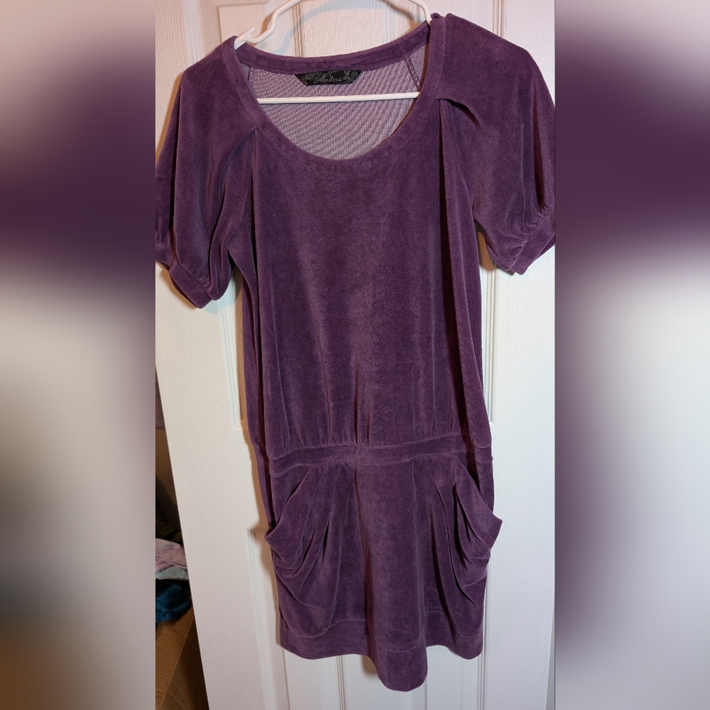 Purple Puff Sleeve Tunic Dress with Relaxed Fit